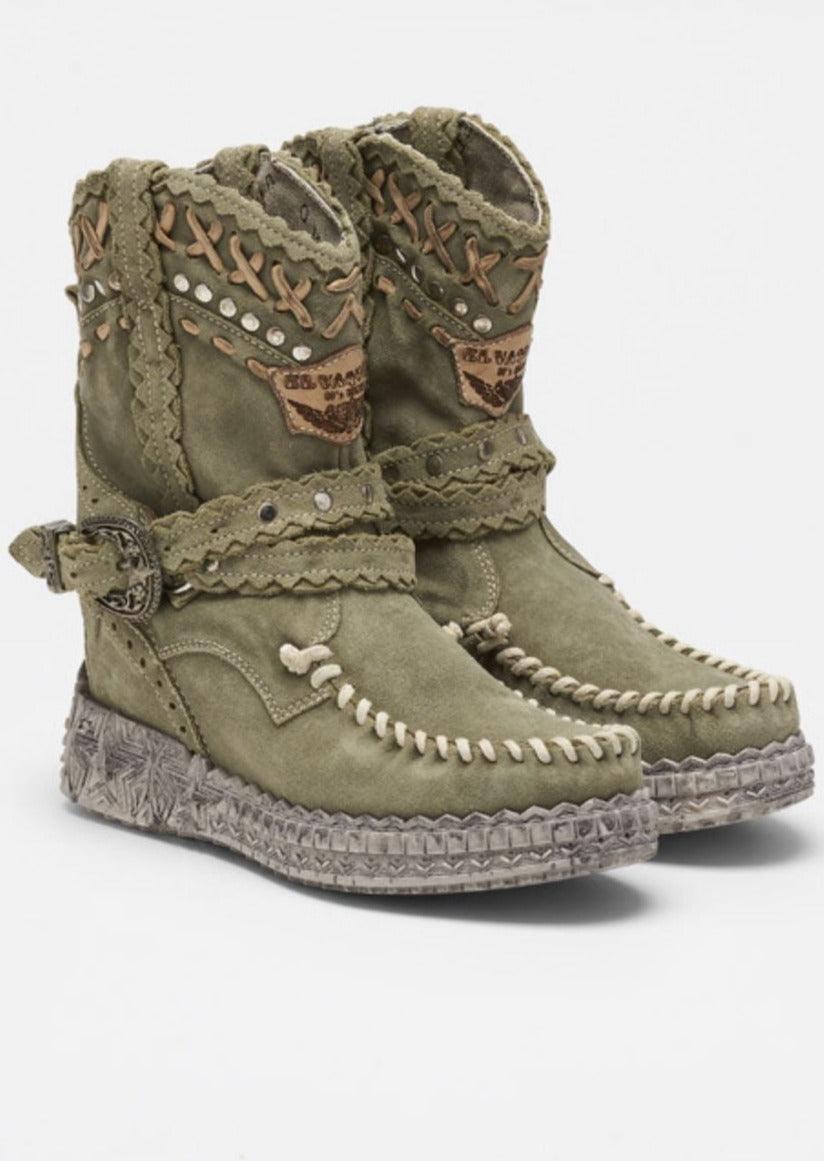 Maya Silverstone Leather Wedge Boots in Olive olive UK