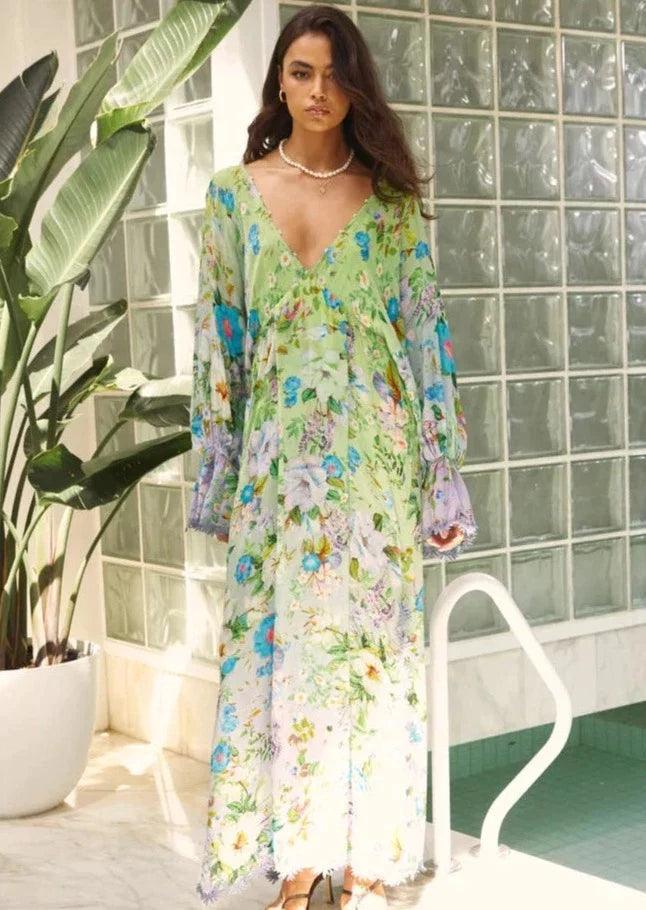 Purchases Hemant & Nandita Floral Kaftan Maxi Dress V Neck Size Medium