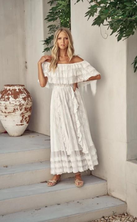 White lace maxi dress off shoulder Clearance