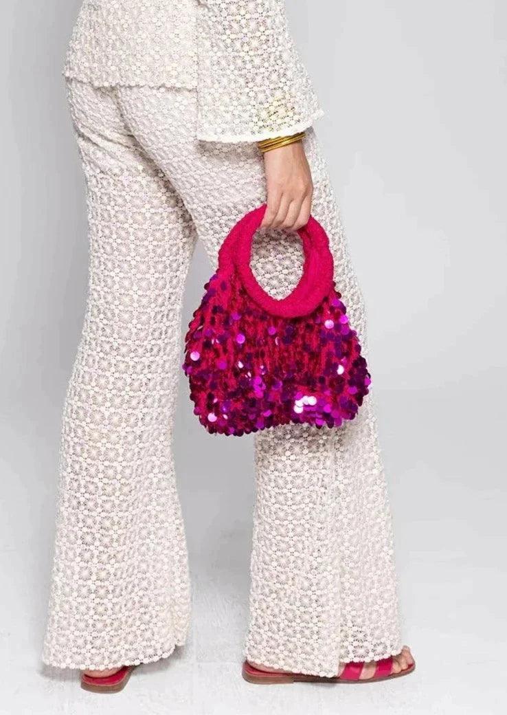 Marley Crochet Sequin Bag in Fuchsia OutDazl