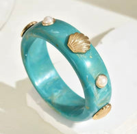 Acrylic Cuff Bangle with Shells and Pearl