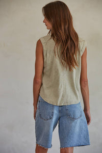 Knit Garment Dyed Polyester Cotton Sleeveless Top-By Together-OutDazl