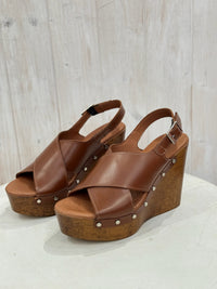 Tan Leather Wedge Mule Sandals