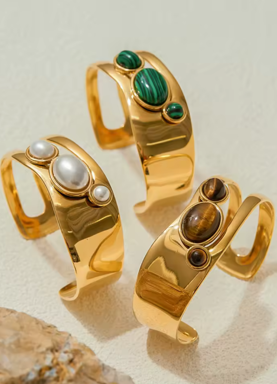 Gold Cuffs with Stone