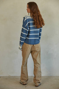 Knit V Neck Striped Sweater