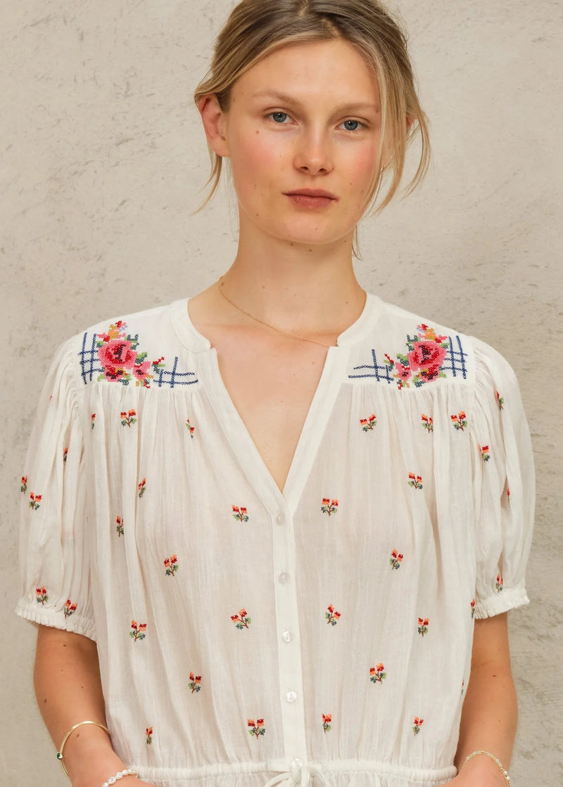 Harlie Embroidered Short Sleeve Top-Mabe-OutDazl