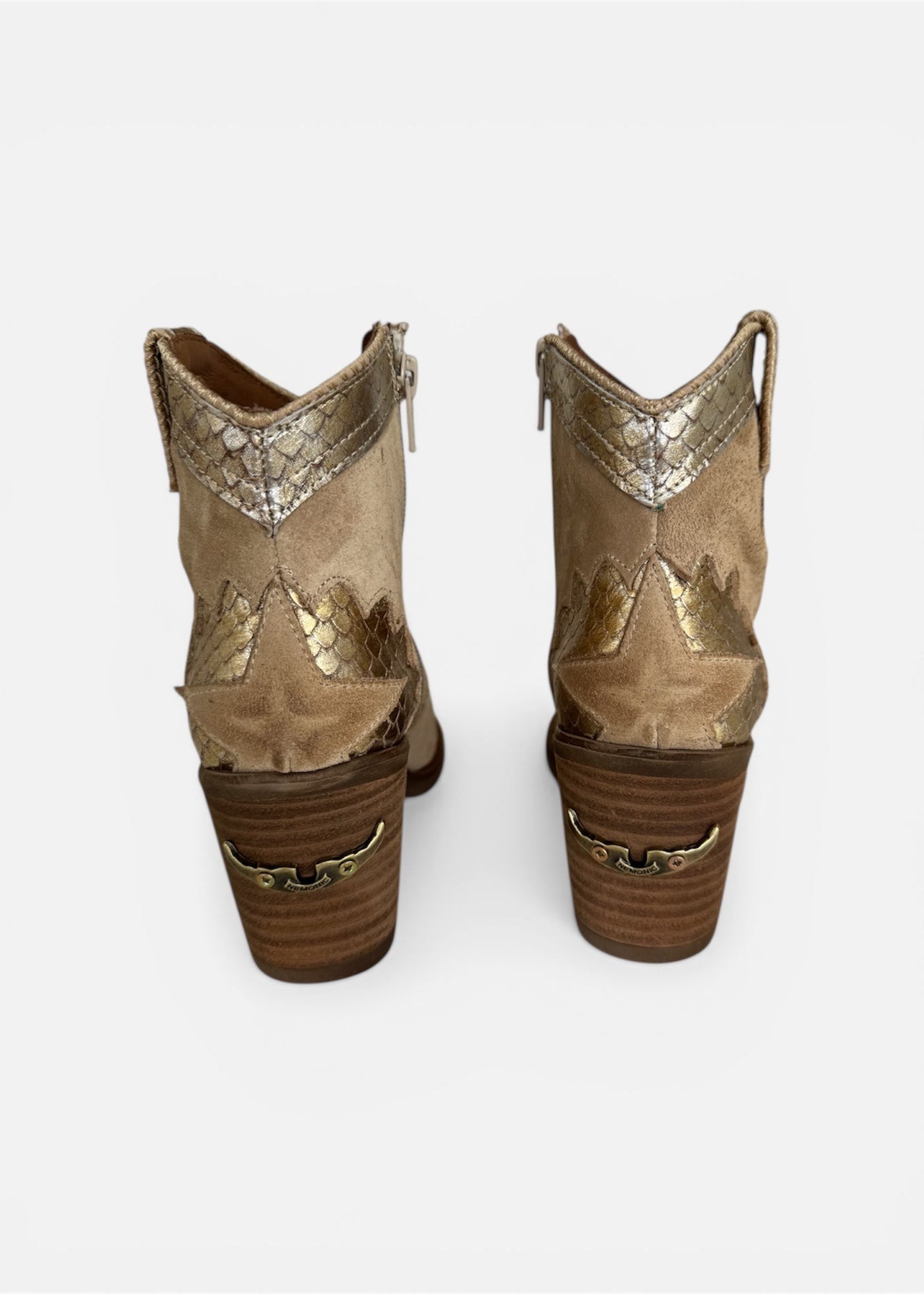 Nemonic Atlanta Suede Ankle Boots in Taupe and Vintage Gold-Nemonic-OutDazl