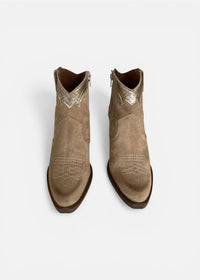 Nemonic Atlanta Suede Ankle Boots in Taupe and Vintage Gold-Nemonic-OutDazl