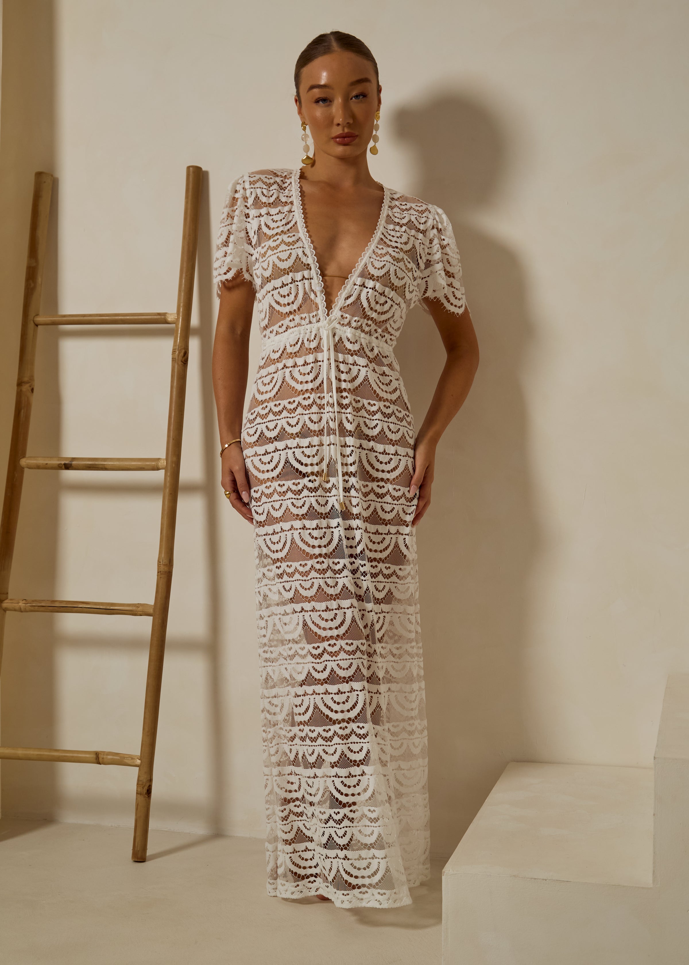 White Lace Maxi Kaftan Porto OutDazl White Lace Maxi Kaftan Porto OutDazl