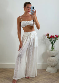 White Stretchy Lace Palazzo Pants Ibiza