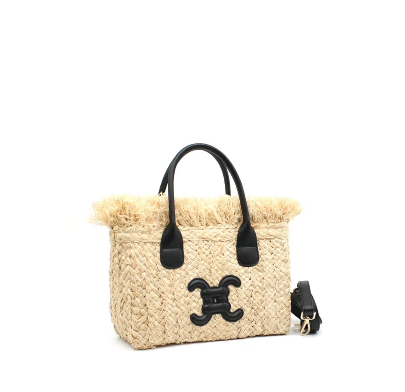 Raffia Straw Tote with Contrast Handle