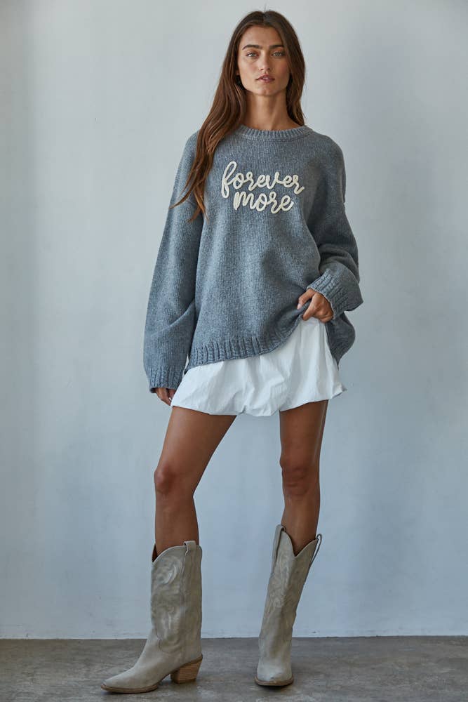 Knit Sweater "Forevermore" Hand-Embroidered Letters