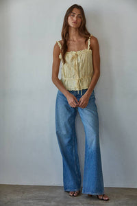 Woven Cotton Eyelet Button Down Square Neck Top