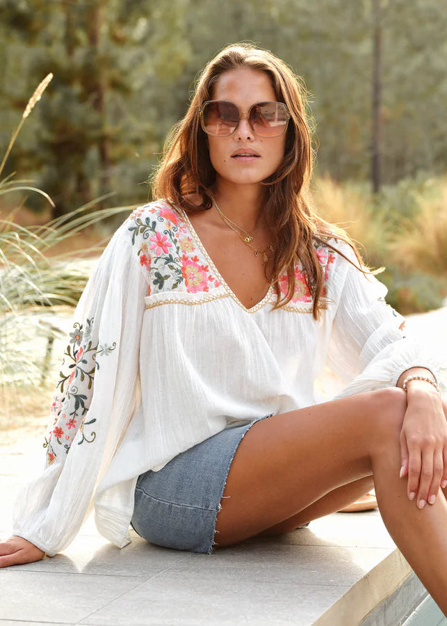 Loren Printed Embroidered Top
