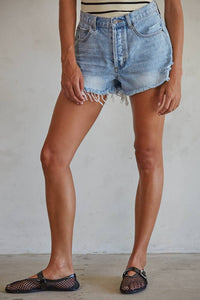 Cotton Denim Distressed Detail Shorts