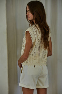 Cotton Lace Buttondown Sleeveless Top-By Together-OutDazl
