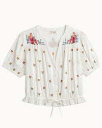 Harlie Embroidered Short Sleeve Top-Mabe-OutDazl