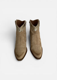 Nemonic Atlanta Suede Ankle Boots in Taupe and Vintage Gold-Nemonic-OutDazl
