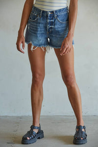 Cotton Denim Distressed Detail Shorts