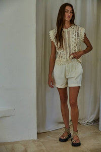Cotton Lace Buttondown Sleeveless Top-By Together-OutDazl