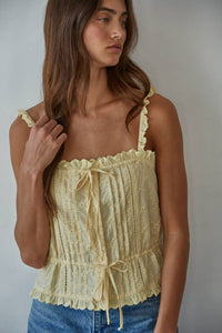 Woven Cotton Eyelet Button Down Square Neck Top