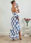 Daisy Bandeau High Low Dress in Blue Print