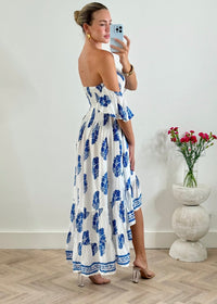 Daisy Bandeau High Low Dress in Blue Print