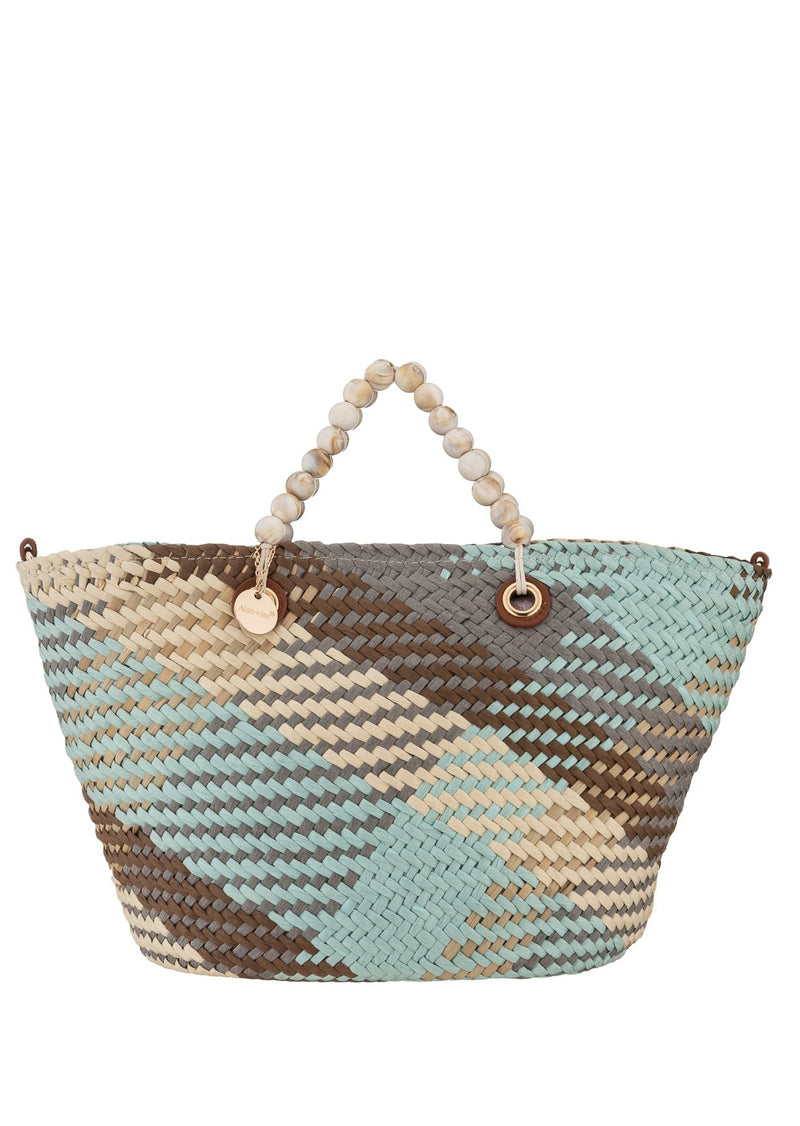 Straw Basket Tote with Beaded Handles