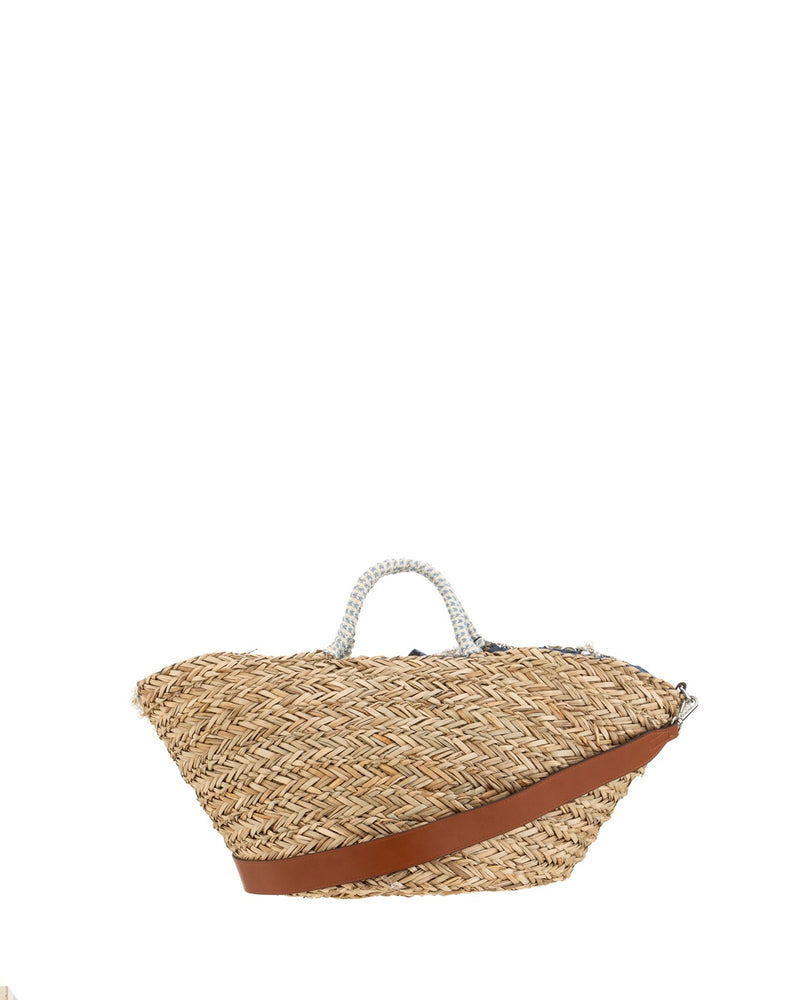 Denim Embellished Large Basket Bag