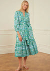 Block Print Prairie Dress Aqua Mix