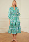 Block Print Prairie Dress Aqua Mix