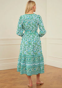 Block Print Prairie Dress Aqua Mix