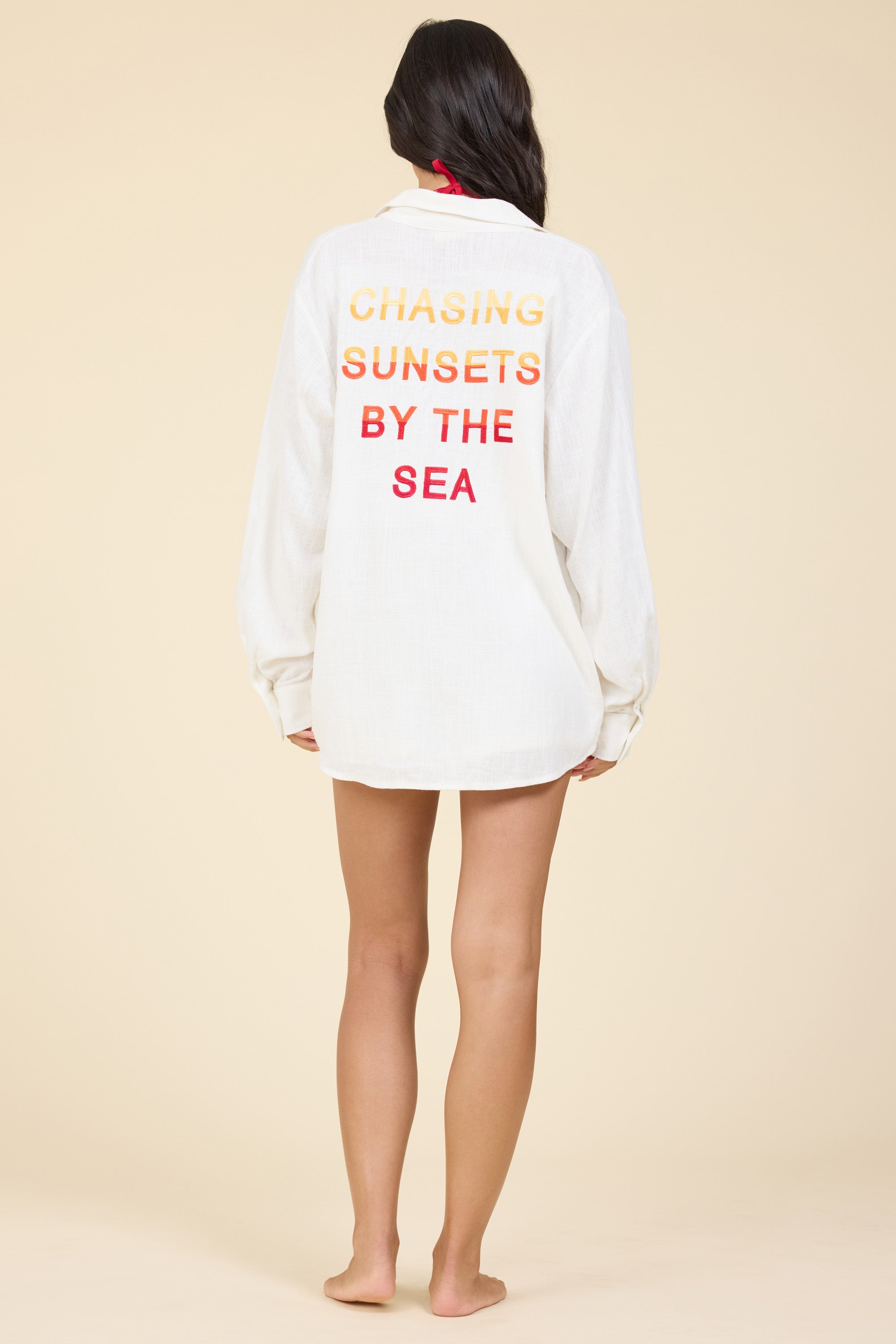 White Ombre Embroidered Button Down-Surf Gypsy-OutDazl