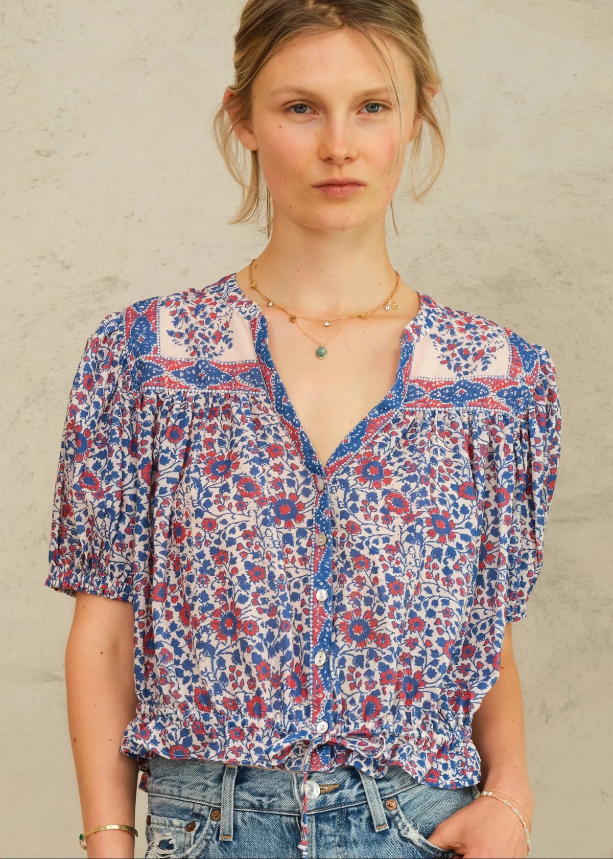Della Print Short Sleeve Top-Mabe-OutDazl