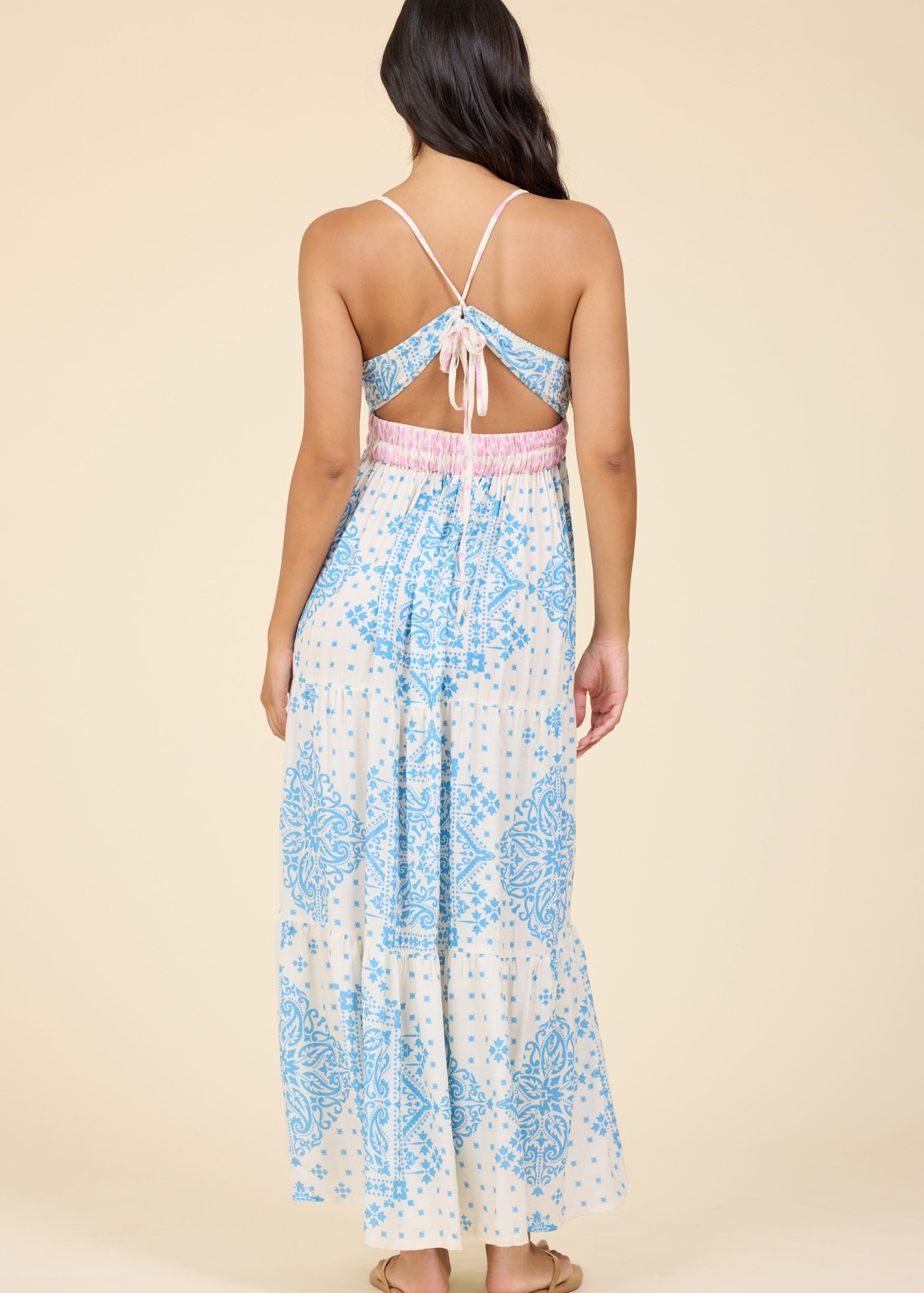 Bandana Printed Halter Maxi Dress-Surf Gypsy-OutDazl