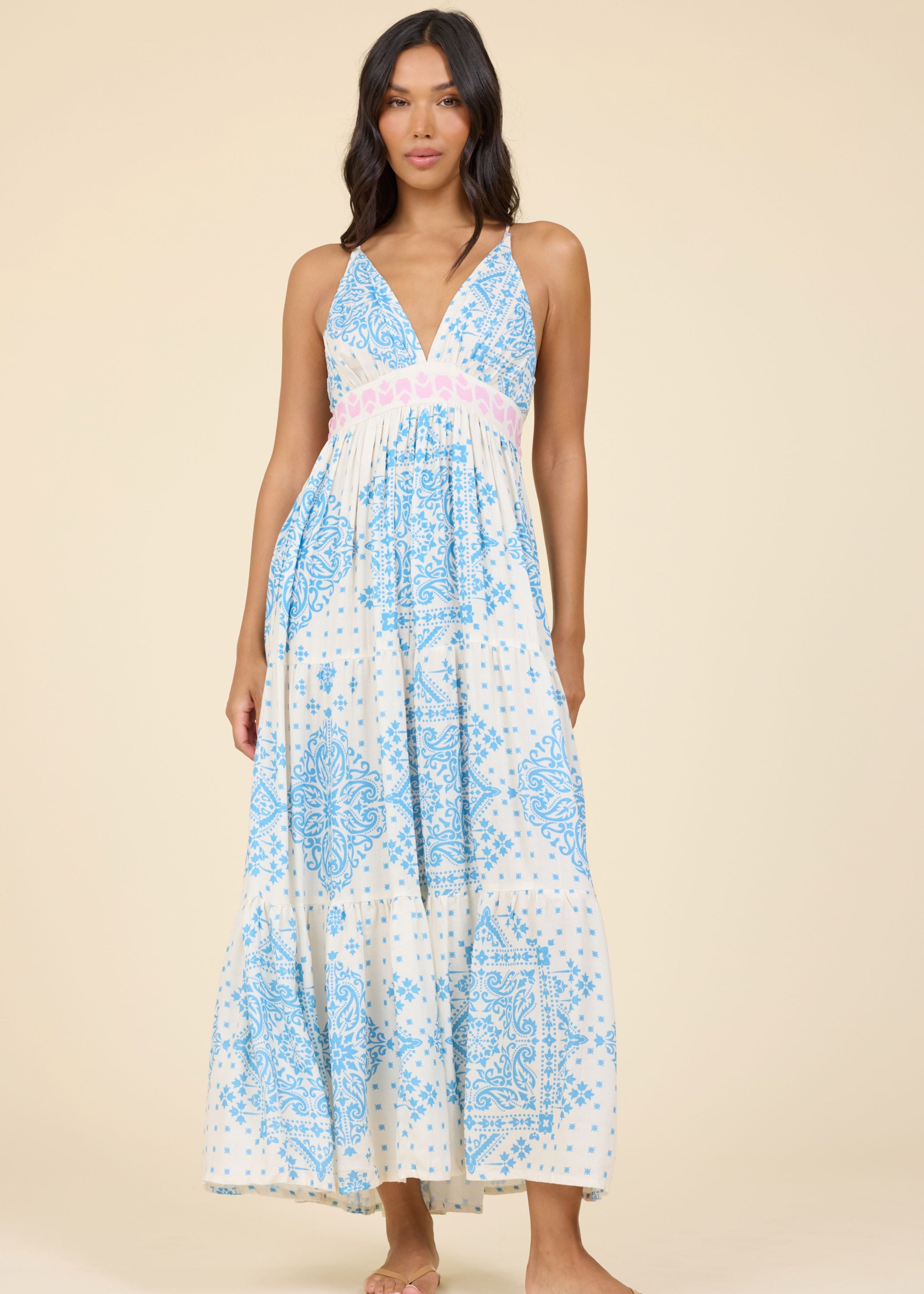 Bandana Printed Halter Maxi Dress-Surf Gypsy-OutDazl