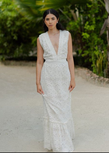 White Eyelet Maxi Dress Begonia  OutDazl