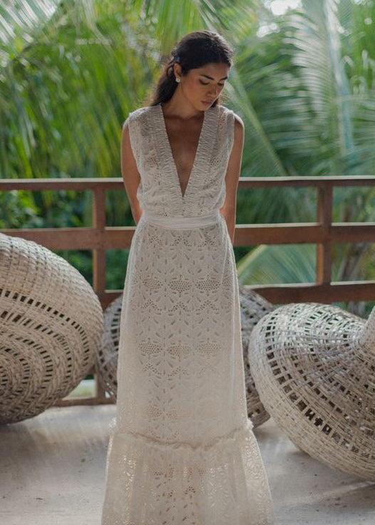 White Eyelet Maxi Dress Begonia-Sundress-OutDazl