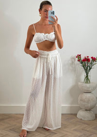 White Stretchy Lace Palazzo Pants Ibiza