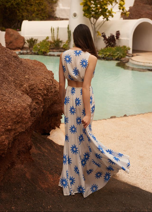 Print Cutout Maxi Dress Soleil Blue-Sundress-OutDazl