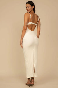 Bone Crochet Petal Long Slip Dress