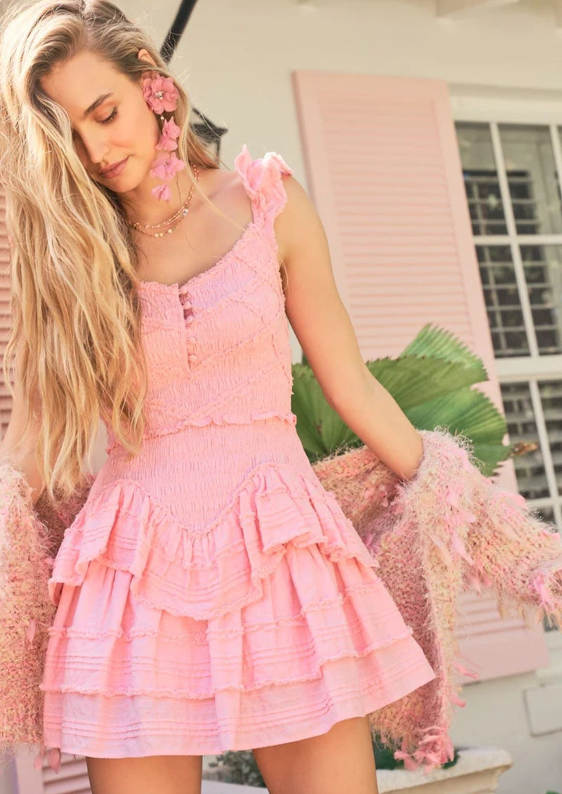 Marsinia Smocked Mini Dress in Bubblegum Pink