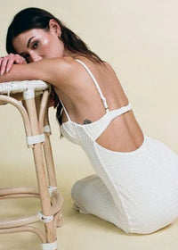 Bone Crochet Petal Long Slip Dress