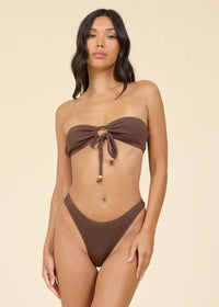 Crincle Front Tie Bandeau Bikini Set
