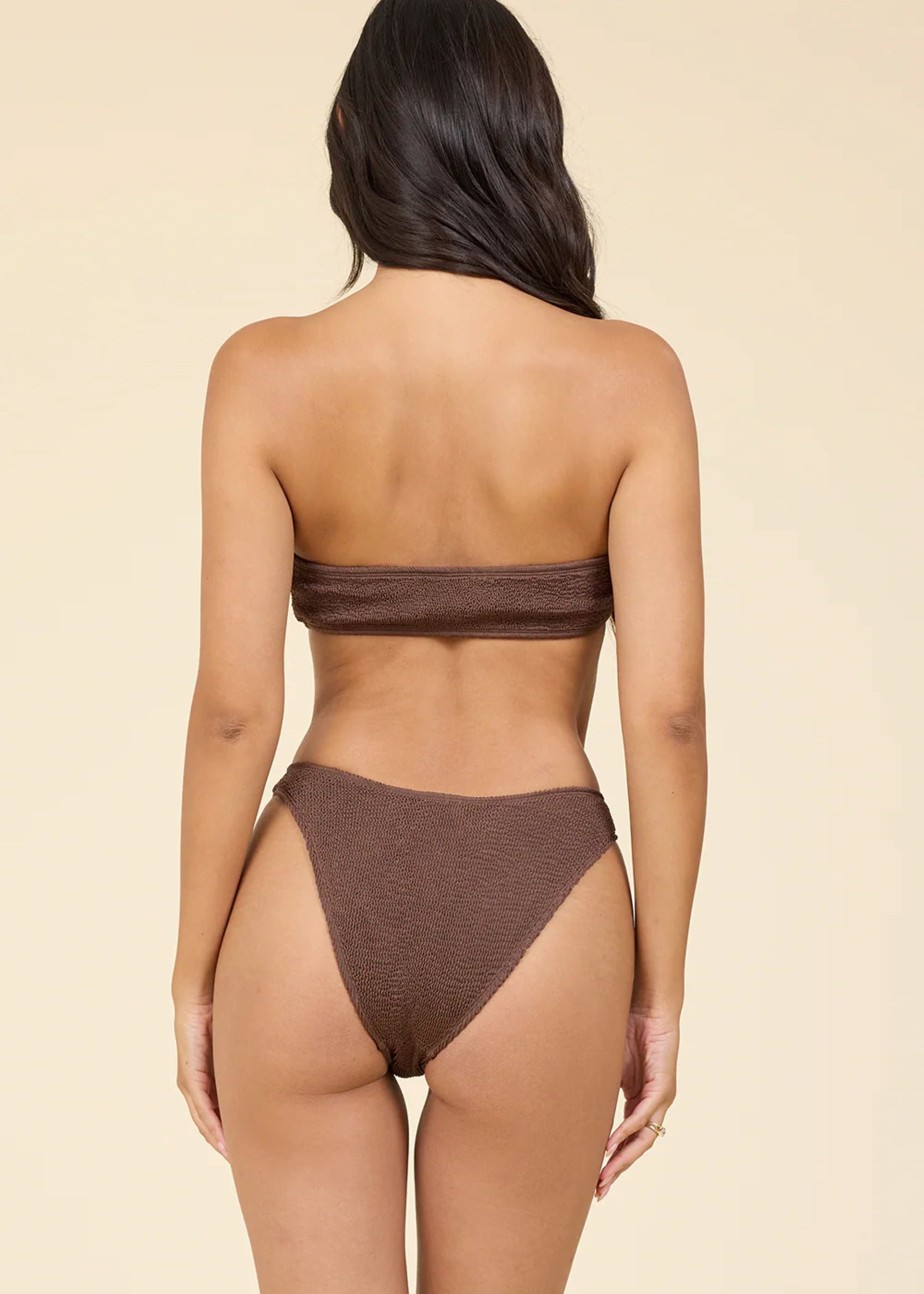 Crincle Front Tie Bandeau Bikini Set