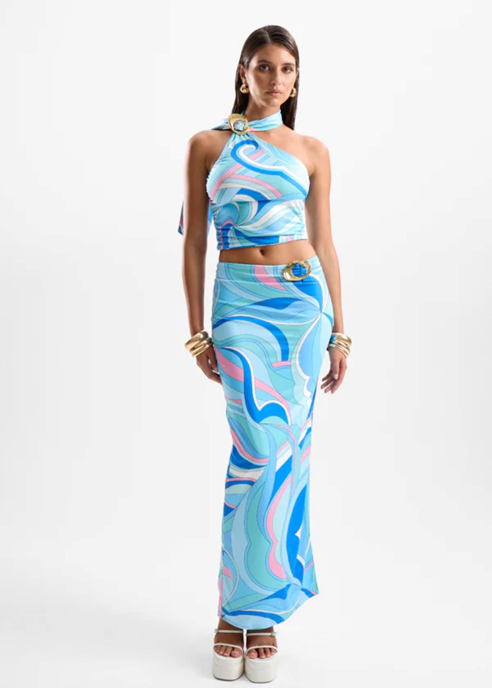 Halo Maxi Skirt in Dolce Blue