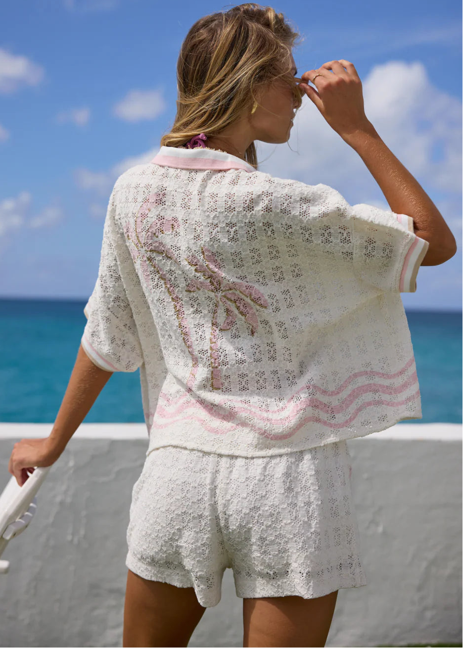 Crochet Palm Print Shorts-Surf Gypsy-OutDazl