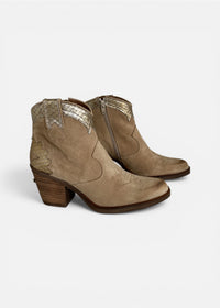 Nemonic Atlanta Suede Ankle Boots in Taupe and Vintage Gold-Nemonic-OutDazl