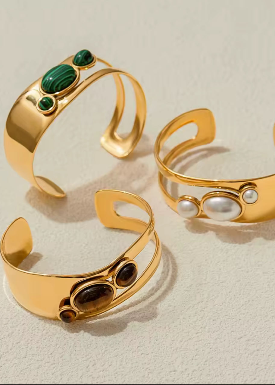 Gold Cuffs with Stone