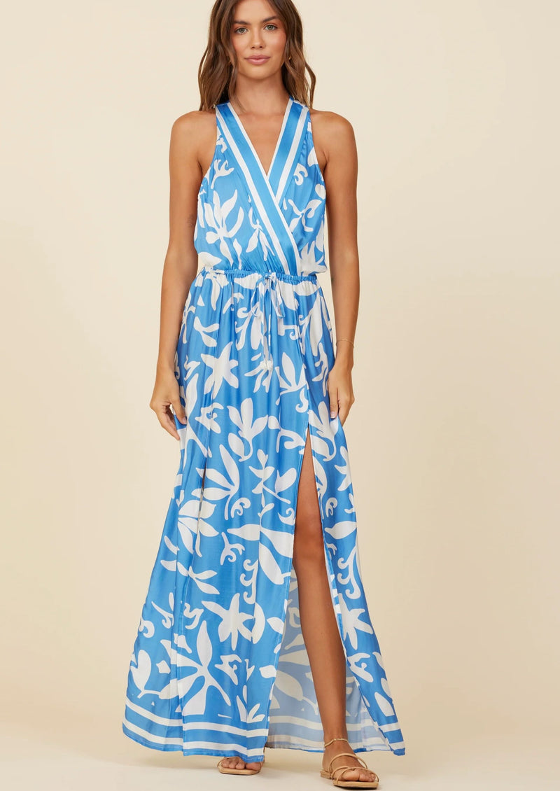 Summer Breeze Printed Satin Maxi Dress